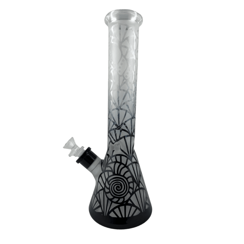 Large Beaker Bong 35cm Frosted Palm White/ Black