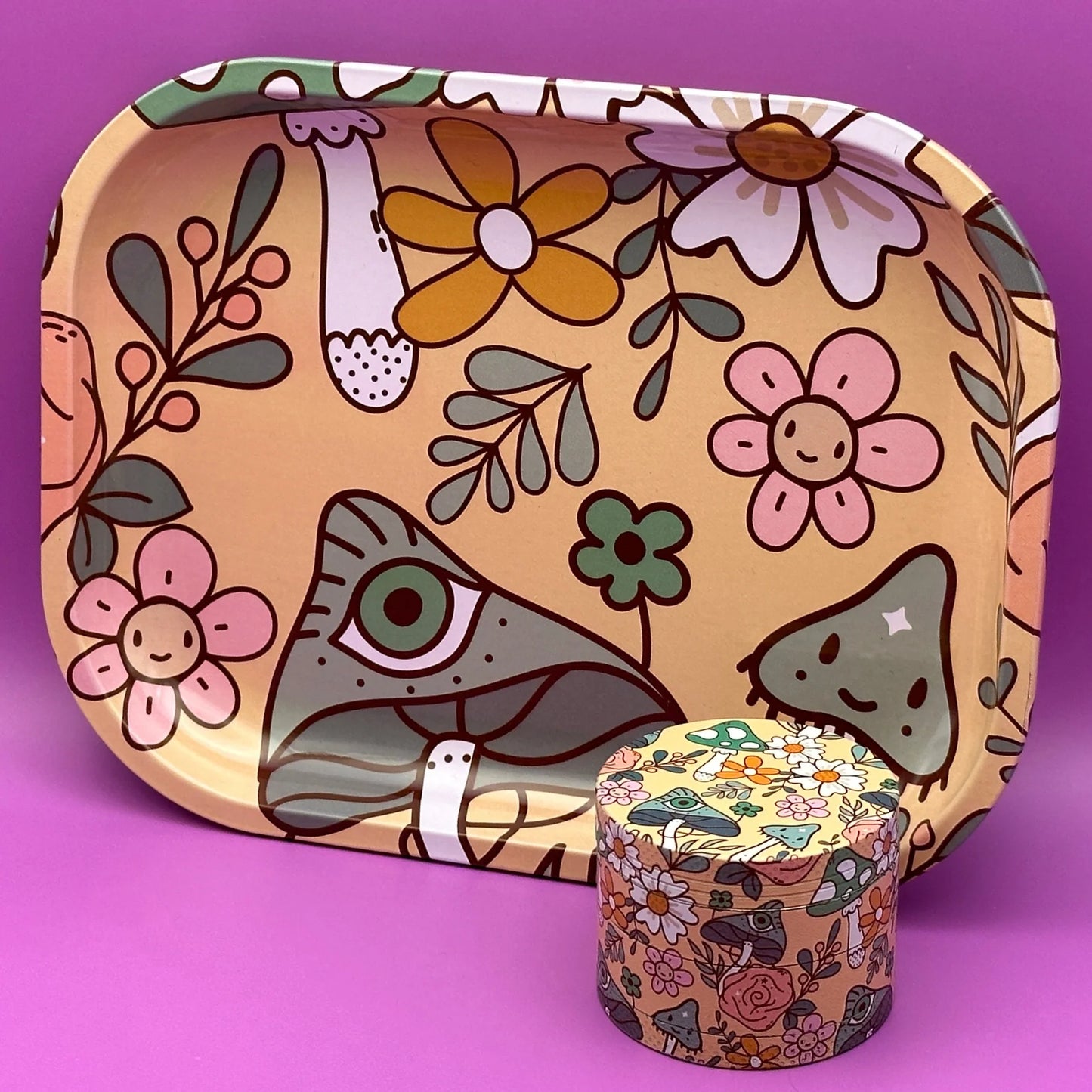 High Dreams Tray and Grinder Set Aesthetic Mushroom