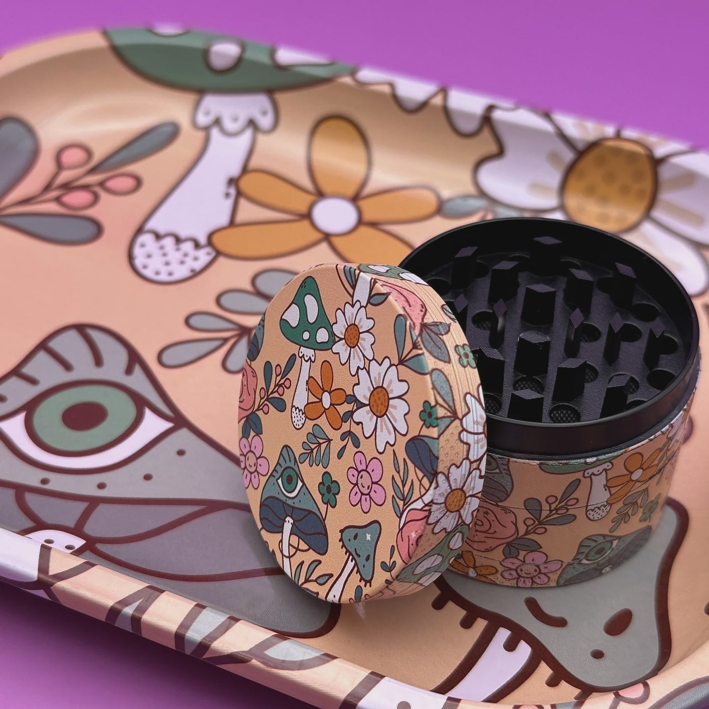 High Dreams Tray and Grinder Set Aesthetic Mushroom