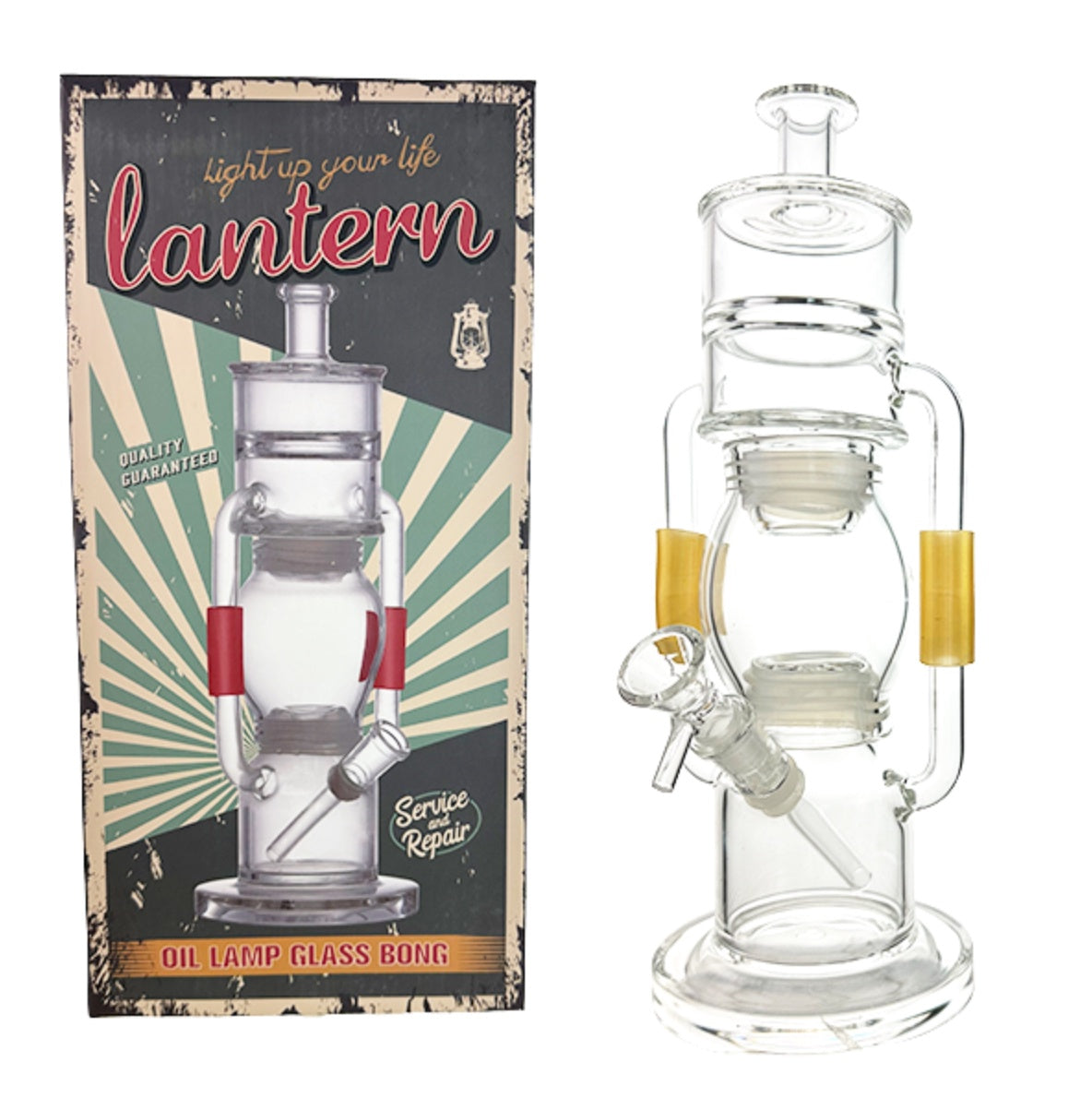 Billy Mate Oil Lamp Glass Bong - Lantern Double Recycler 29cm