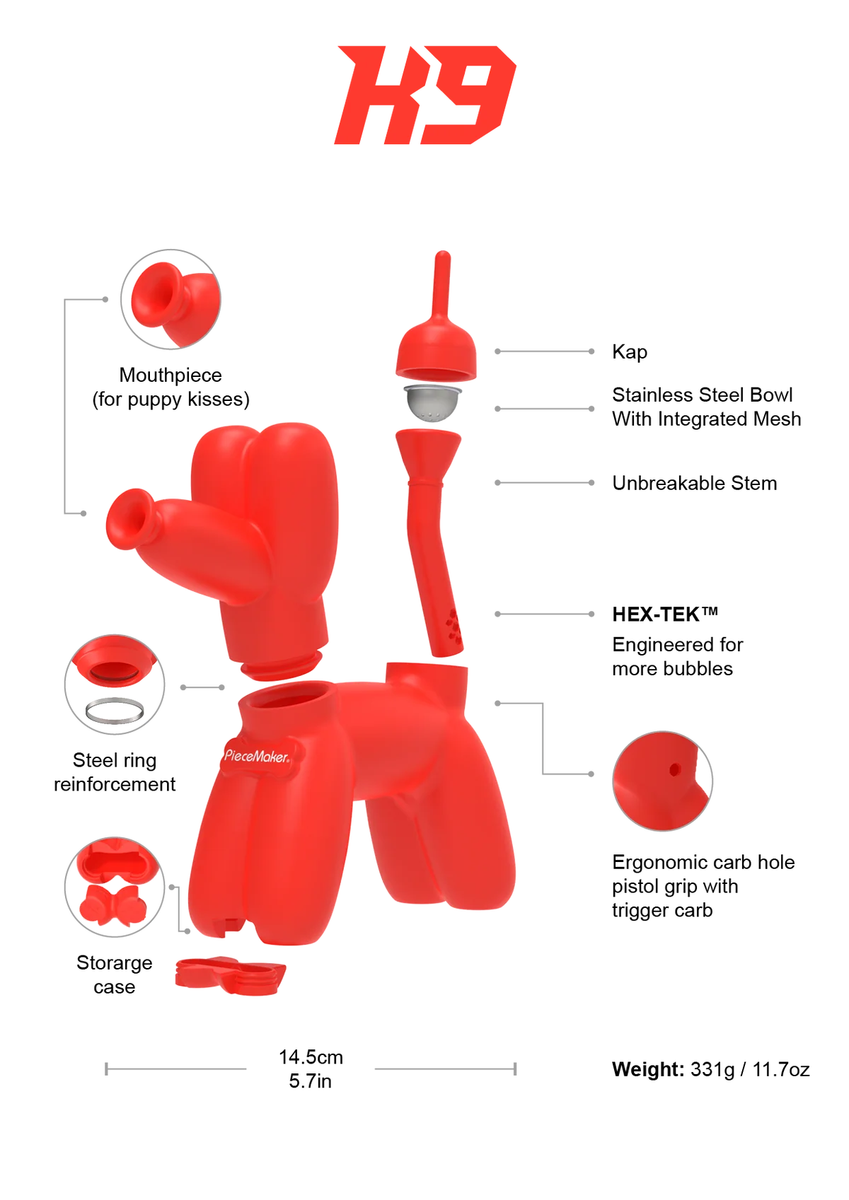 Piece Maker Silicone Bong 14.5cm Balloon Dog