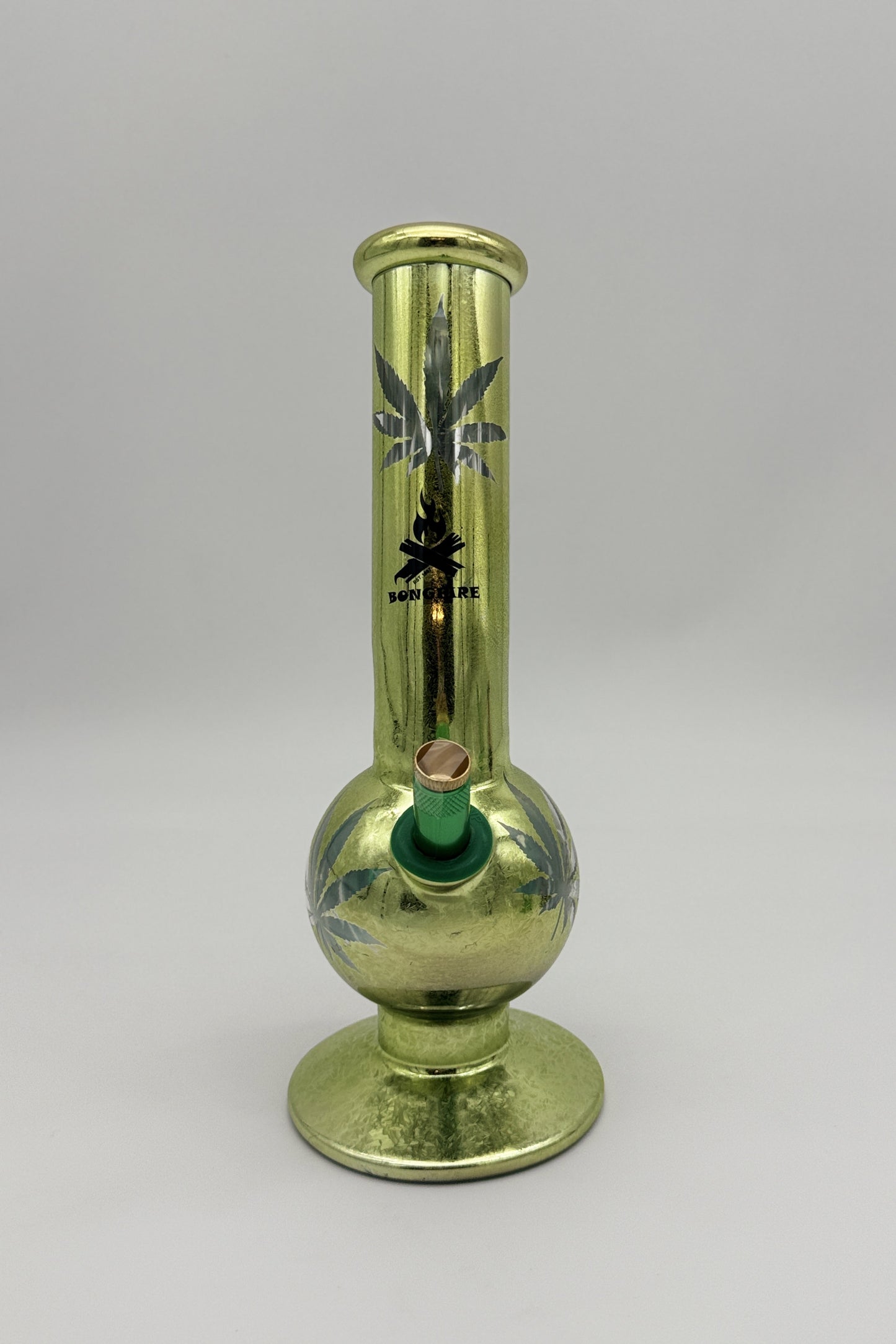 MWP Medium Bent Bubble Bong 28cm Gold with Leaf