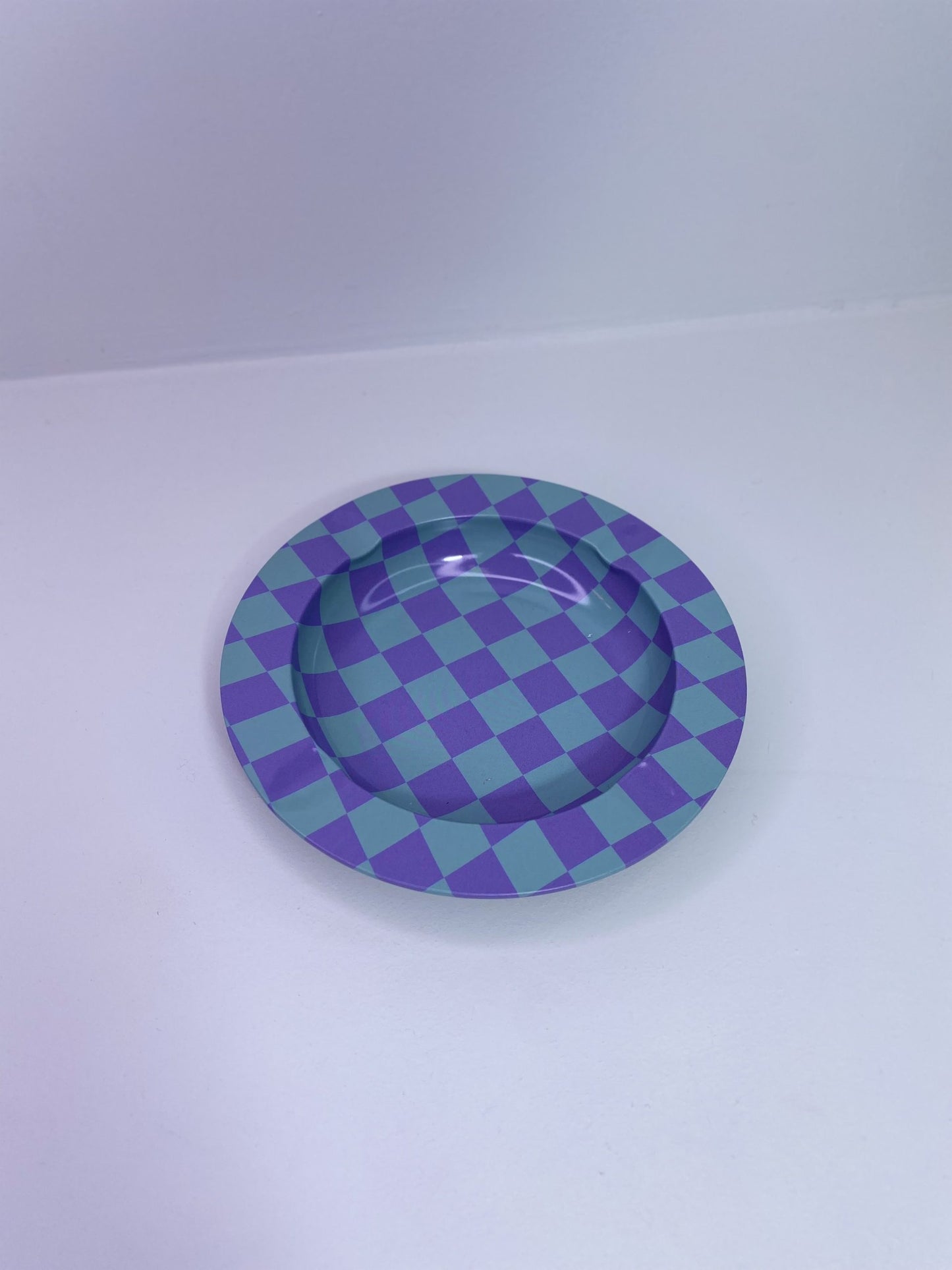 Planet X Flower Power Metal Ashtray Green and Purple Checkers