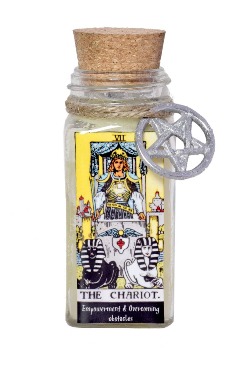 CANDLE - The Chariot Tarot 100gms with herbs and crystals