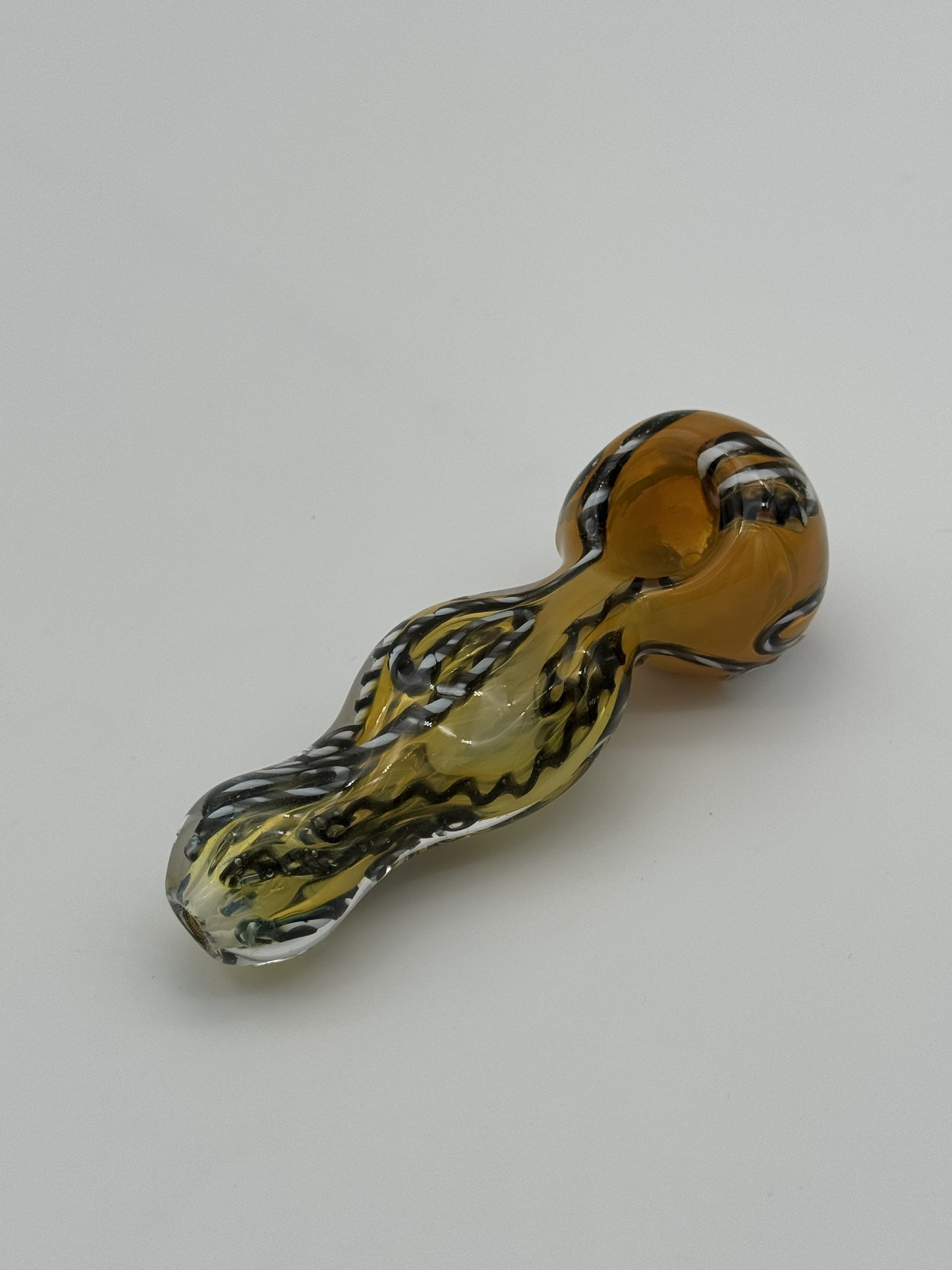 Glass Pipe Yellow Curvy Body with Grey stripes