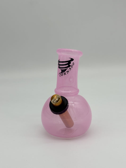 Pink Breeze: Compact Bubble Bong with Metal Bonza Stem and Brass Cone Piece