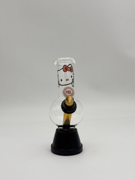 Pyrex Small Bonza Bubble Bong "Hello Kitty Middle Finger" 20cm