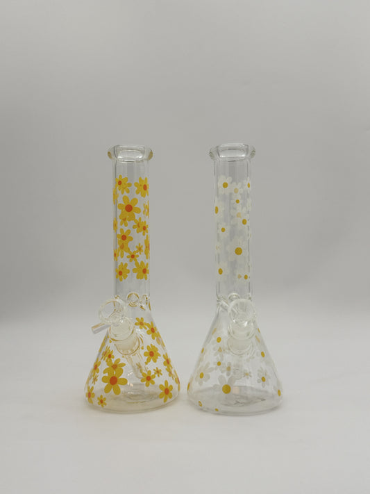 Glowing in the Dark Daisy Beaker Bong 25cm White/ Yellow