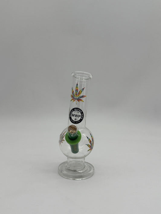 MWP Small Bent Bonza Bubble Bong 20cm Rainbow Leaf Glass Base