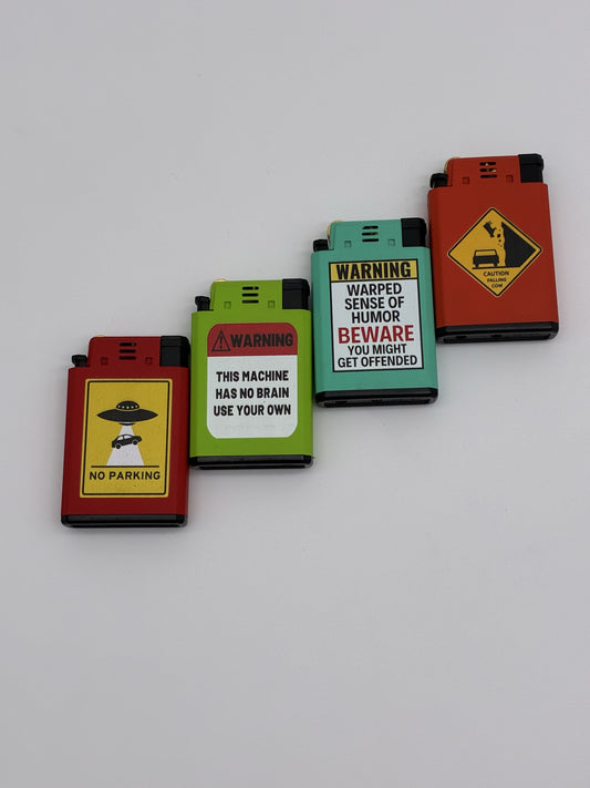 Trio Dual Flame Flint & Jet Lighter Mixed Warning Designs