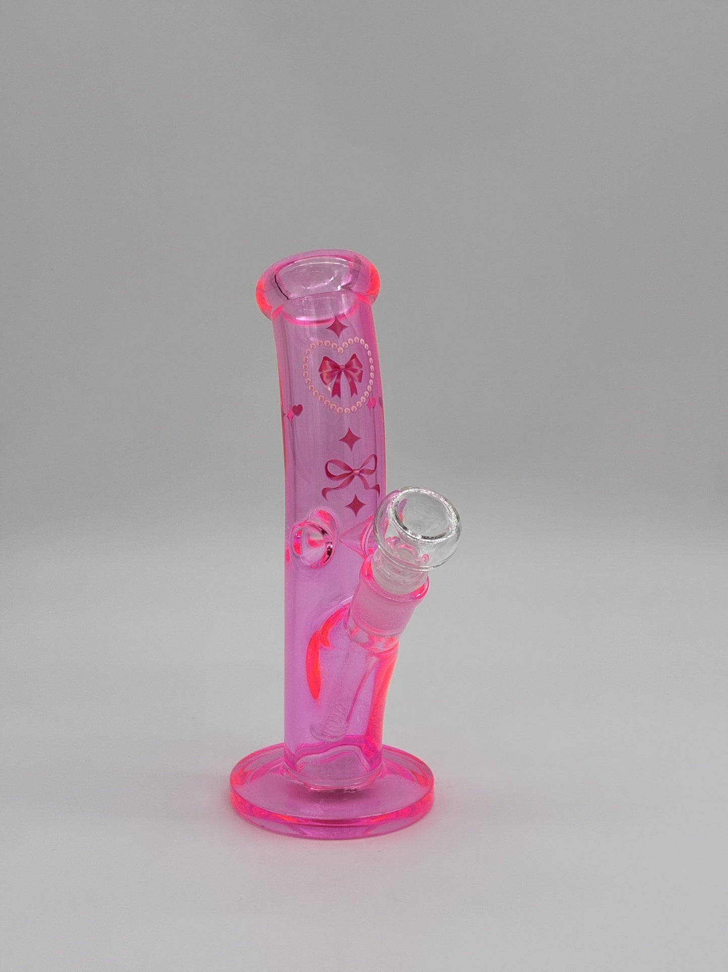 Straight Bent Neck Bong 25cm Pink Bows