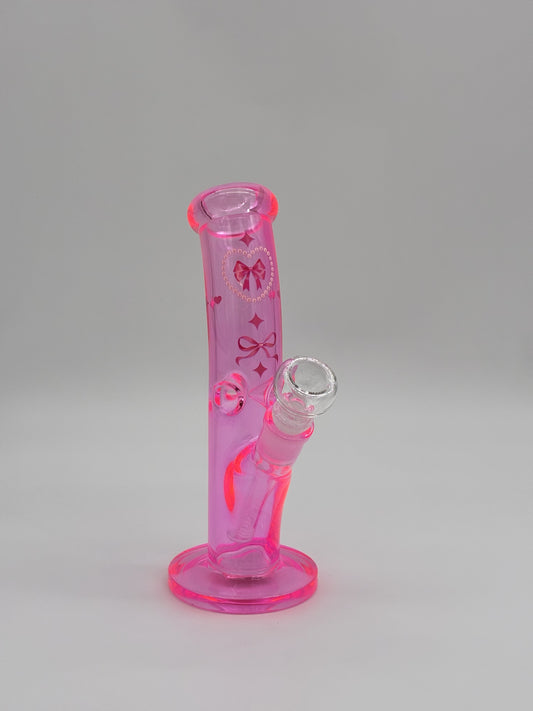 Straight Bent Neck Bong 25cm Pink Bows