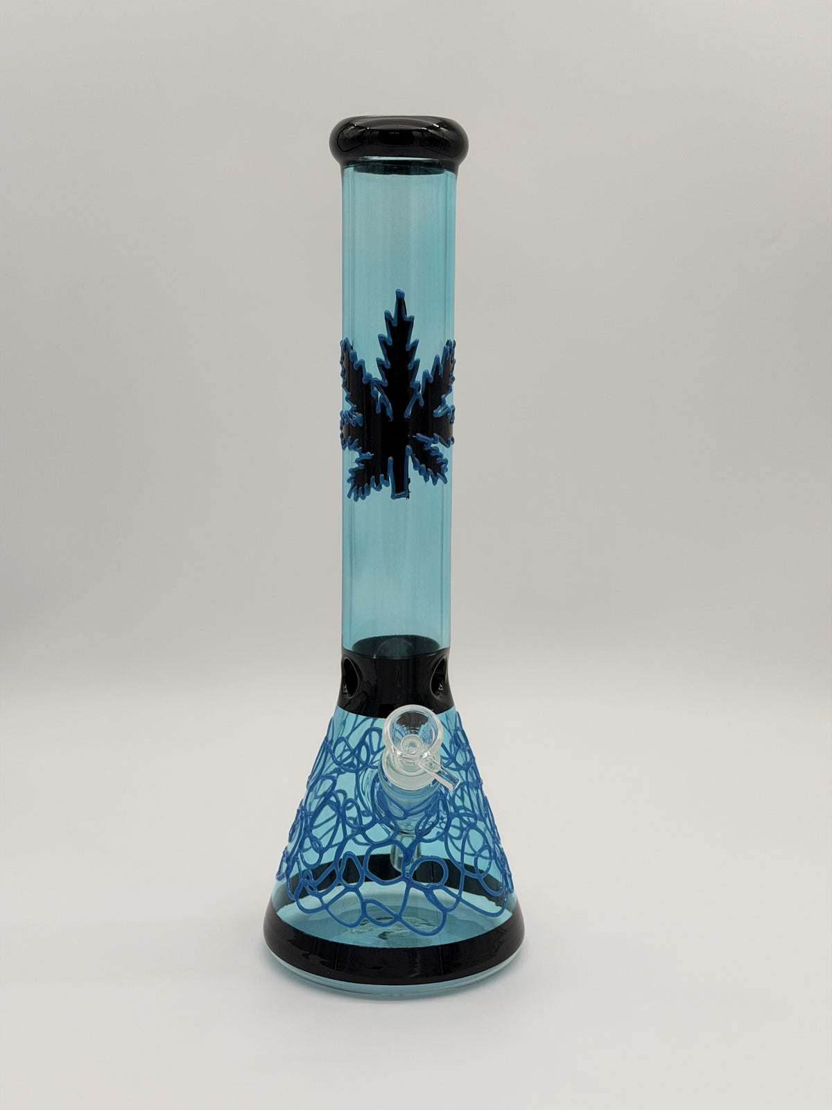 Large Beaker Bong 35cm 3D Leaf Black Blue Glow