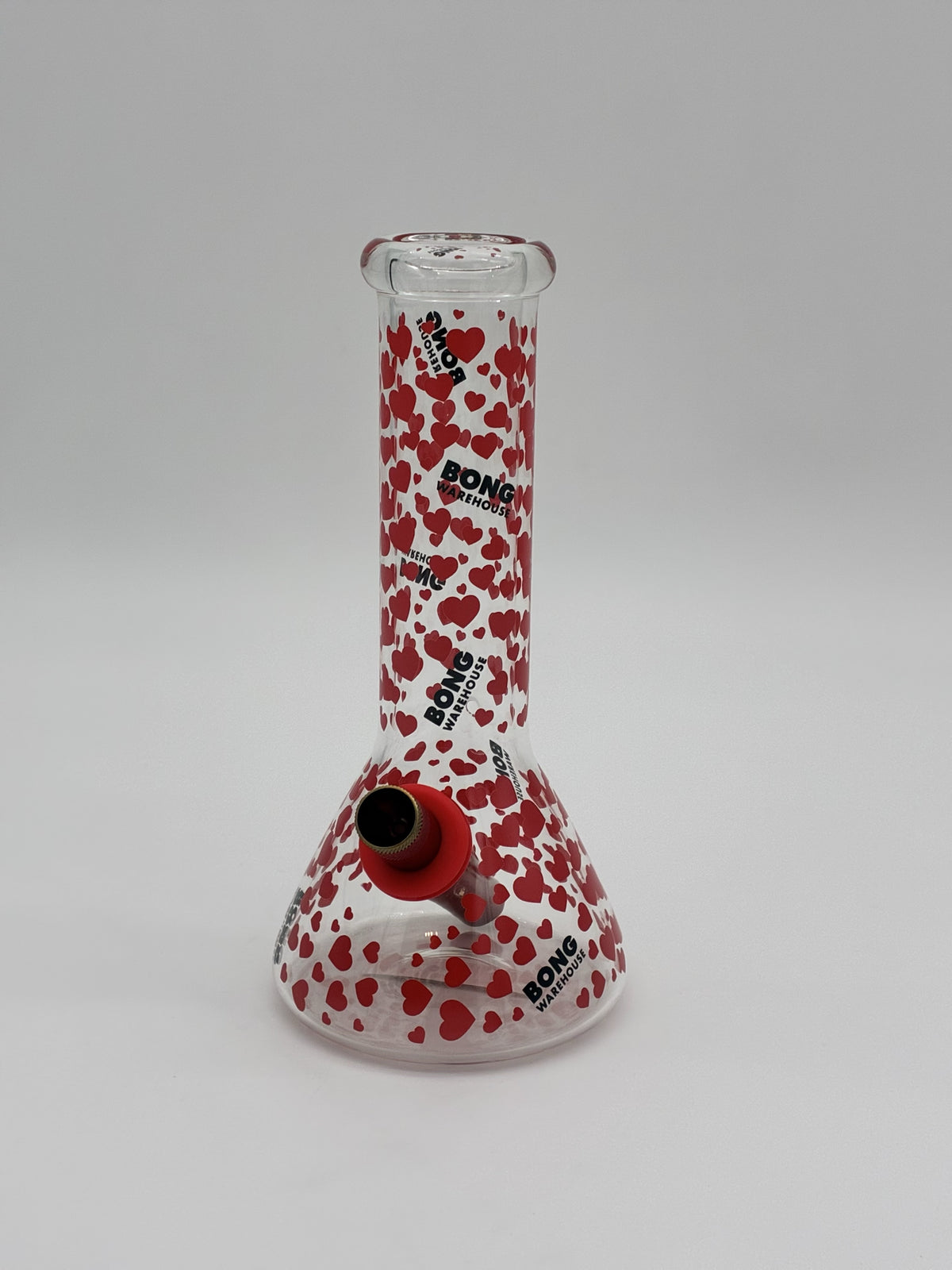 BW Mini Beaker Glass Bong 20cm Love Hearts Clear/ Red