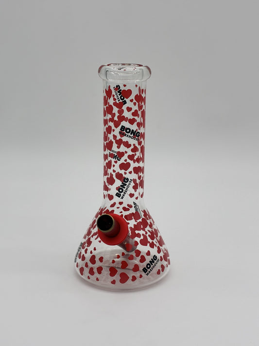 BW Mini Beaker Glass Bong 20cm Love Hearts Clear/ Red
