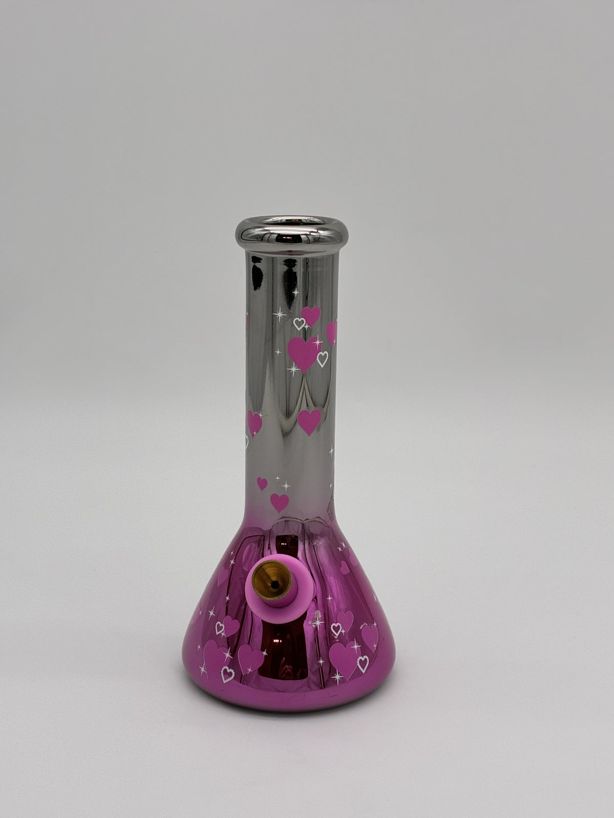 BW Mini Beaker Glass Bong 20cm Chrome Hearts Silver/ Pink