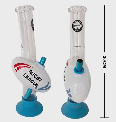 MWP Large Glass Bong Blue Rugby League 30cm