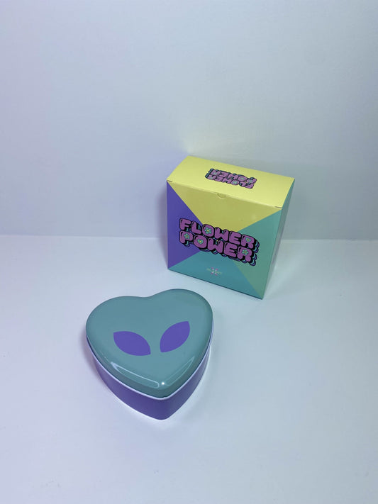 Flower Power x Planet X Alien Heart-Shaped Metal Tin