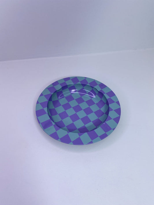 Planet X Flower Power Metal Ashtray  Green and Purple Checkers