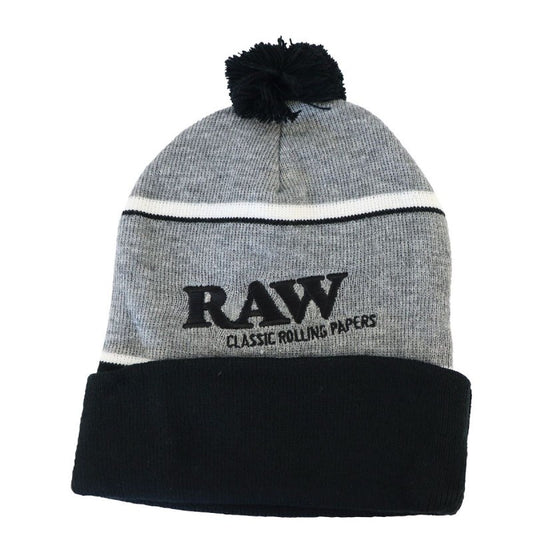 Raw Winter Beanie Hat Black and Grey